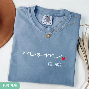 Comfort Colors Personalized Mama Est Year Shirt, Minimalist Heart Maternity Outfit, First Time Mom Tee, Mom To Be Tshirt, Gift For New Mom