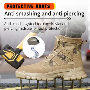 Men's Leather Tactical Work Boots with Side Zipper - Motorcycle Combat Footwear, Lace-Up Design, Comfort Rubber Sole, Orthotic Support