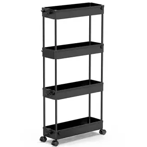Slim Rolling Storage Cart 4 Tier Bathroom Organizer Mobile Shelving Unit Utility Cart Tower Rack for Kitchen Laundry Narrow Places, Black 3 Tier 5 Tier
