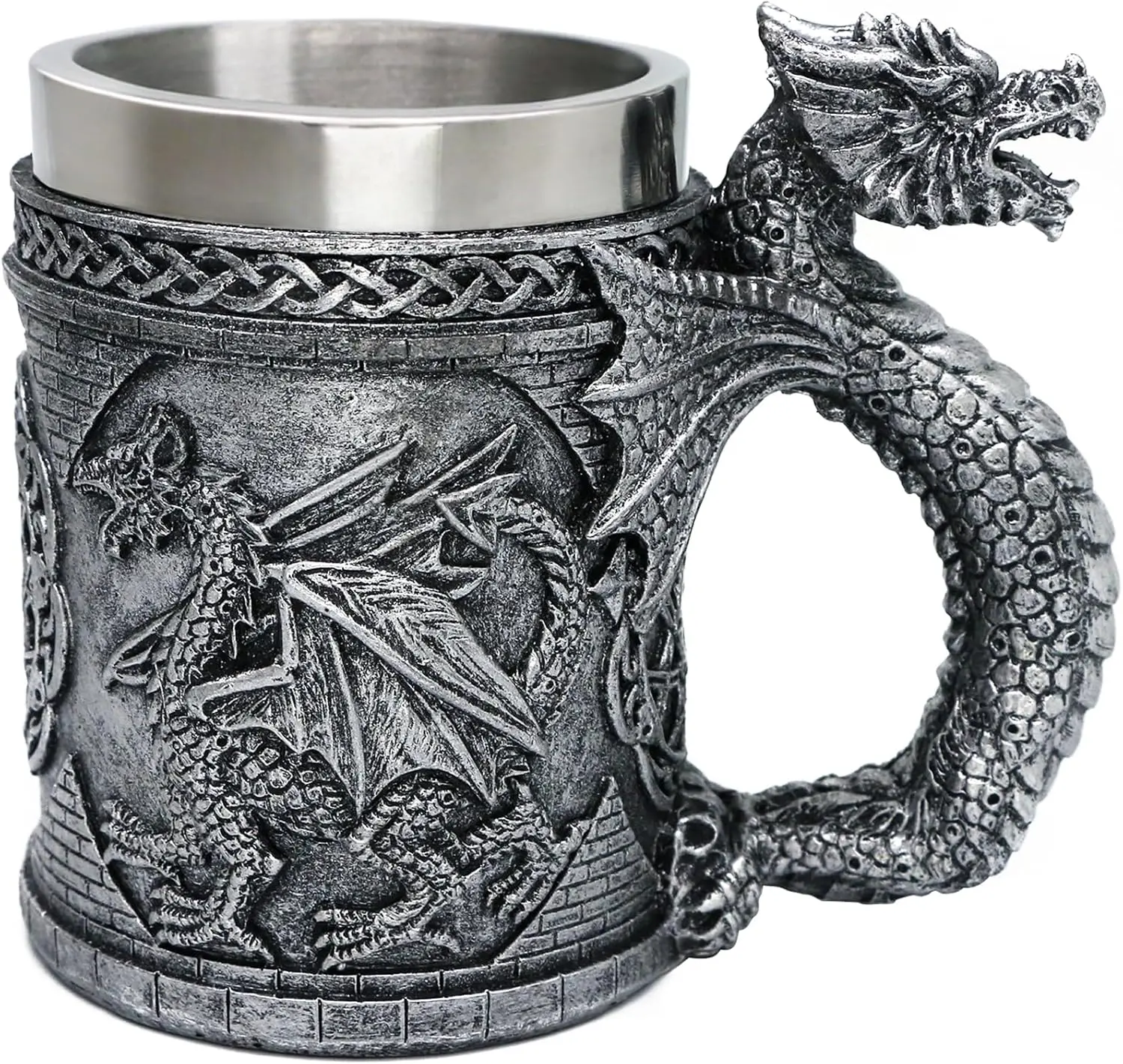 Alikiki Medieval GOT Viking Dragon Mug - 15.8 oz Stainless Steel Cute Novelty Mug, Beer Stein, Gifts for Men, Dragon-Themed Party Decoration, Cute Novelty Mugs
