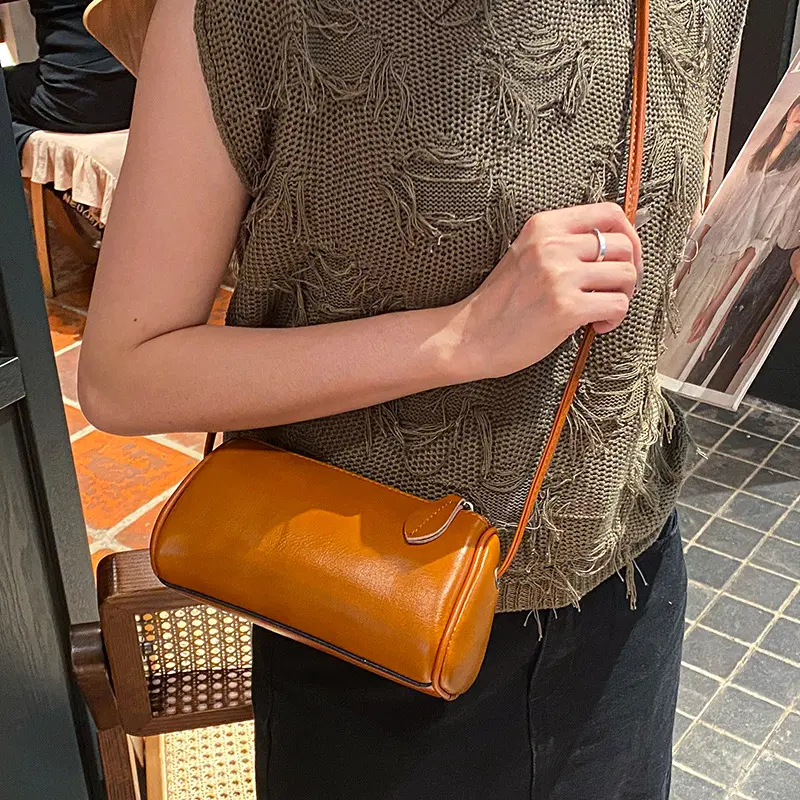 Genuine Top Grain Vegetable Tanned Leather Mini Crossbody Bag Women Vintage Handcrafted Shoulder Bag Adjustable Strap Small Purse For Daily Travel Commute