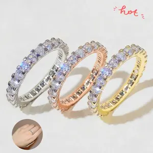 Luxury Eternity Band Ring for Women, Gold Silver Rose Gold CZ Diamond Wedding Ring, Full Sparkling Crystal Stackable Ring, Minimalist Engagement Promise Ring, Anniversary Jewelry Gift, Dainty Everyday Ring, Elegant Bridal Fashion Accessory