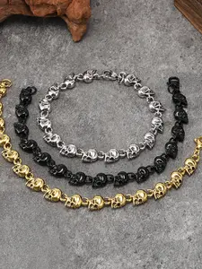 Vintage Punk 3D Skull Bracelet, Chunky Chain Bracelet, Hip Hop Unique Dark Style Jewelry, Daily Wear, Perfect Gift for Festivals, Trendy Accessory for All Seasons, Stackable Bracelets