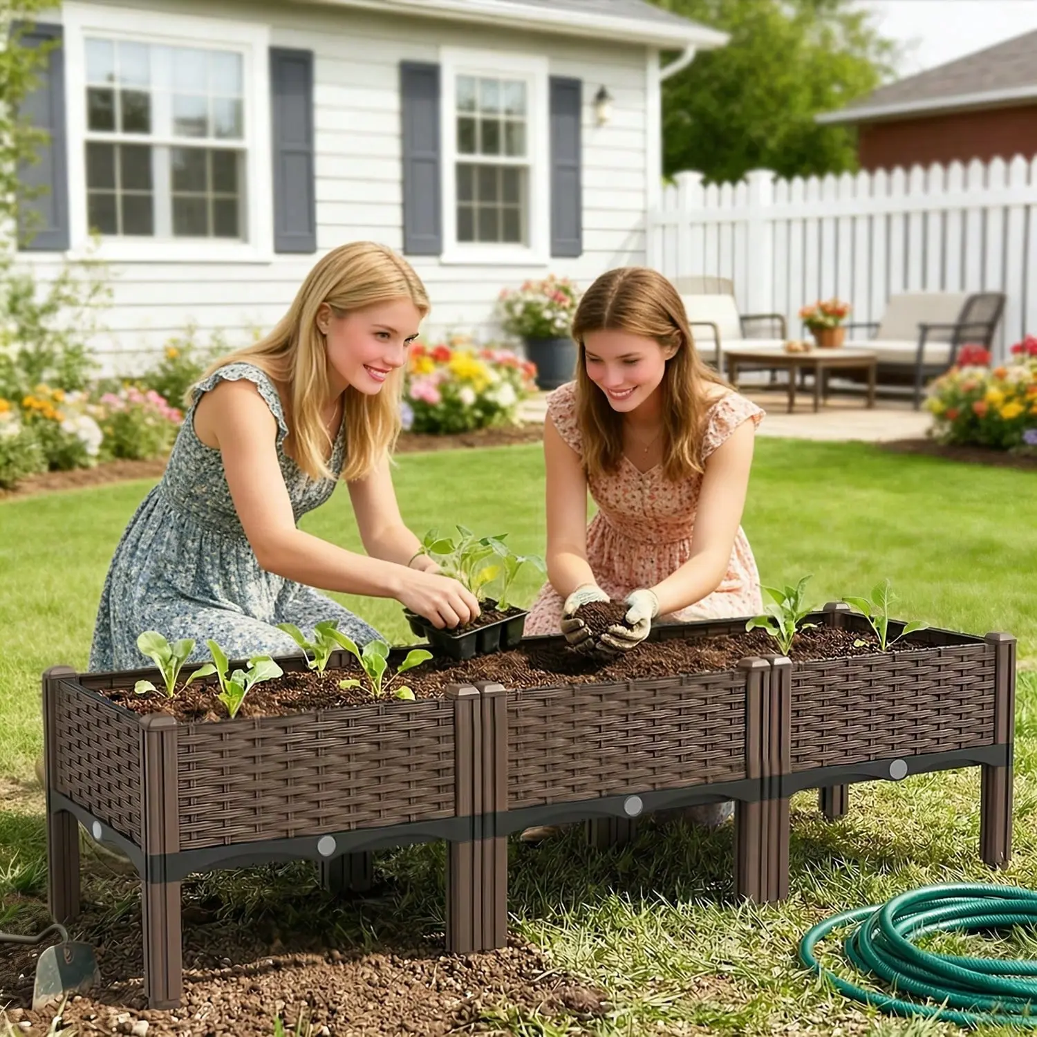 1/2/3/4-tier square elevated vegetable growing box, waterproof, sun-resistant, with drainage system, suitable for all weather conditions, height-adjustable planter box for balcony gardening, gardens and lawns, outdoor fence planter boxes, rectangular plan
