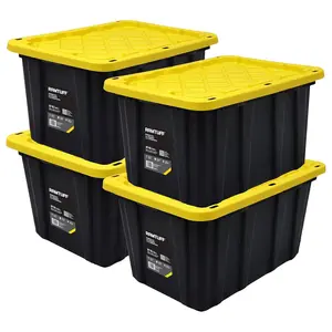 Ramtuff 4 Pack Heavy Duty Stackable Storage Container, Snap-Tight Lid, 27 Gallon