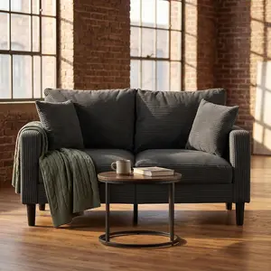 57 "Loveseat Couches,Small Love Seat Sofa with Pillows for Small Spaces,Comfy Corduroy Sofas w/ Wood Frame,Tool-Free Setup Compact Futon Couch for Apartment,Dorm,Office,Settee (Dark Gray, 2-Seater)