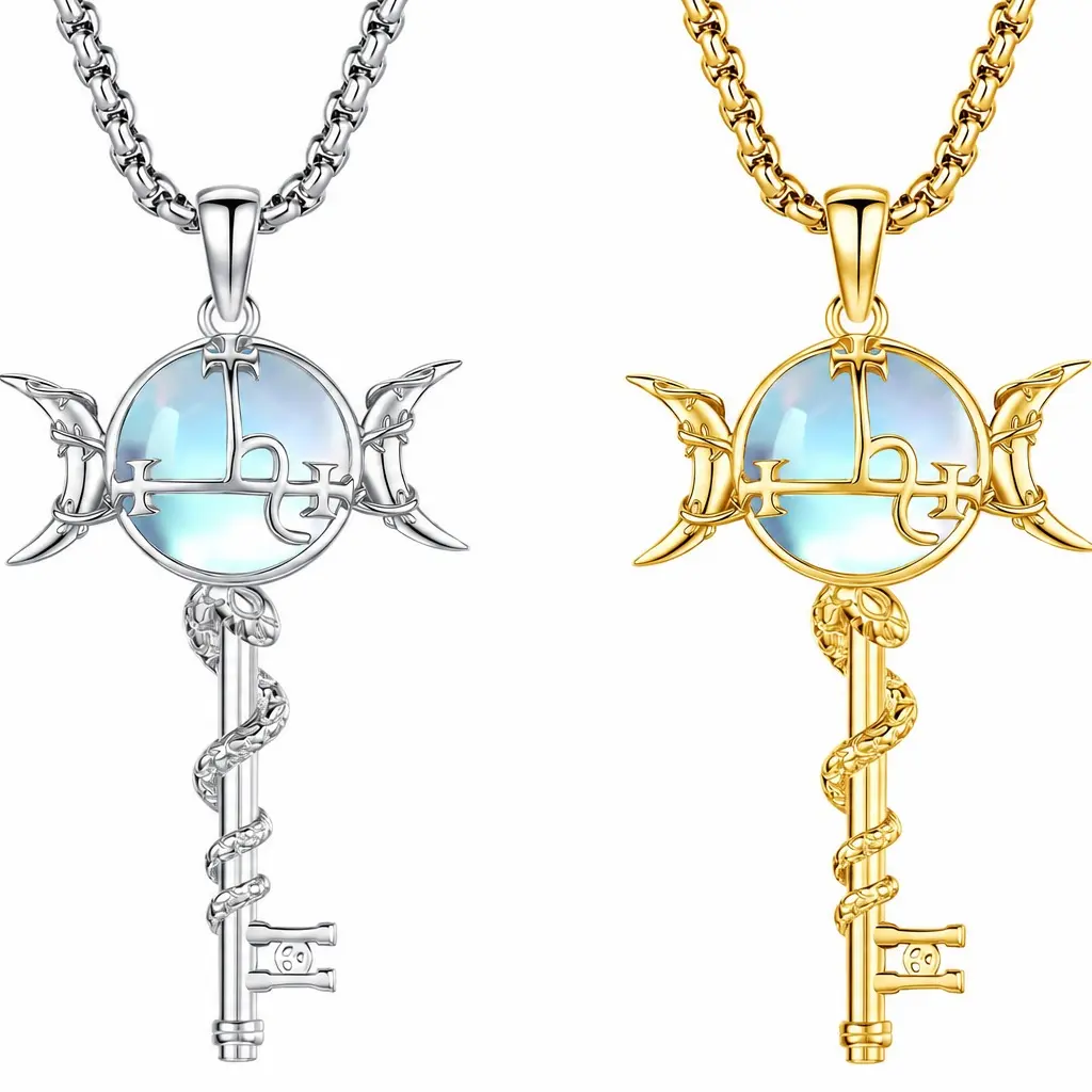 DRINSPER Hecate Key Necklace Hekate Triple Moon Goddess Pentagram Wheel Key Pendant 925 Sterling Silver Hecate Wiccan Pagan Magic Witchcraft Tetragrammaton Amulet Jewelry Gifts for Women Men,Feminine Strength Protection Amulet