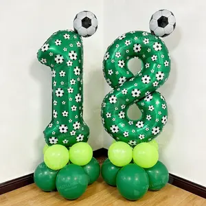 Football Print Column Balloons Set, Aluminum Foil Decorations for Soccer Birthday Parties, Sports Events, Graduations, Festivals