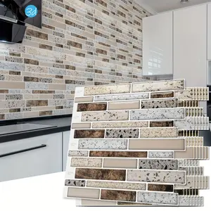 Art3d 12" X 12" Peel And Stick Backsplash Tiles For Kitchen Bathroom Laundry Room Back Splashes, Brown Stone Design, 10 Sheets Plastic Panels