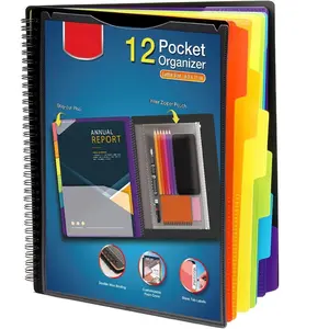 12 Pocket Poly Project Organizer, Spiral Multi Pocket Folder Organizer, Multi-Subject Folder Notebook, Letter Size