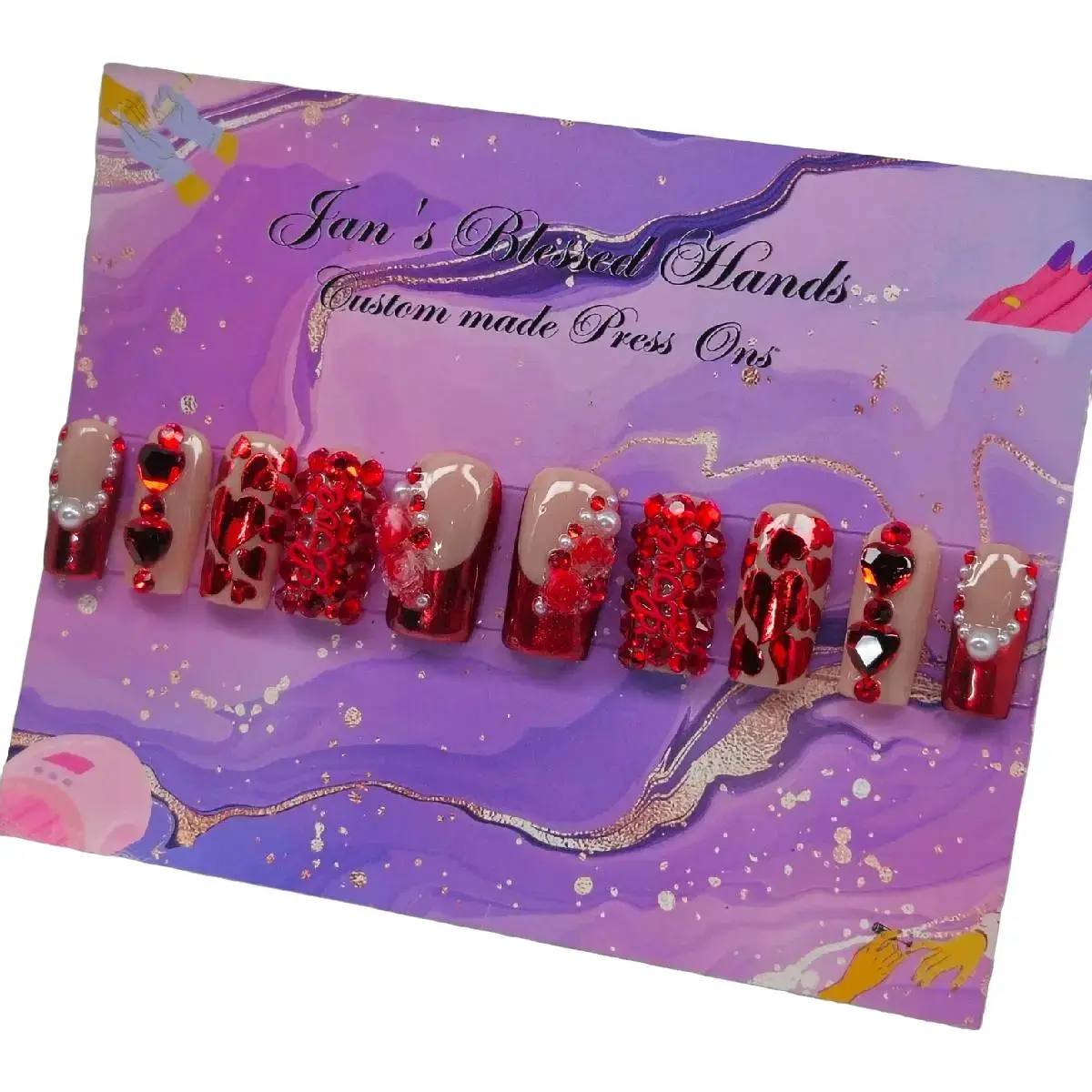 Red Love Valentines Day Press On Set nails