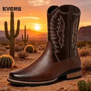 KVONE-Versatile Western Boots for Men,comfortable security footwear,Square Toe Slip-on Chelsea Ankle Boots, British Retro Work Boots, Versatile for Various Occasions.