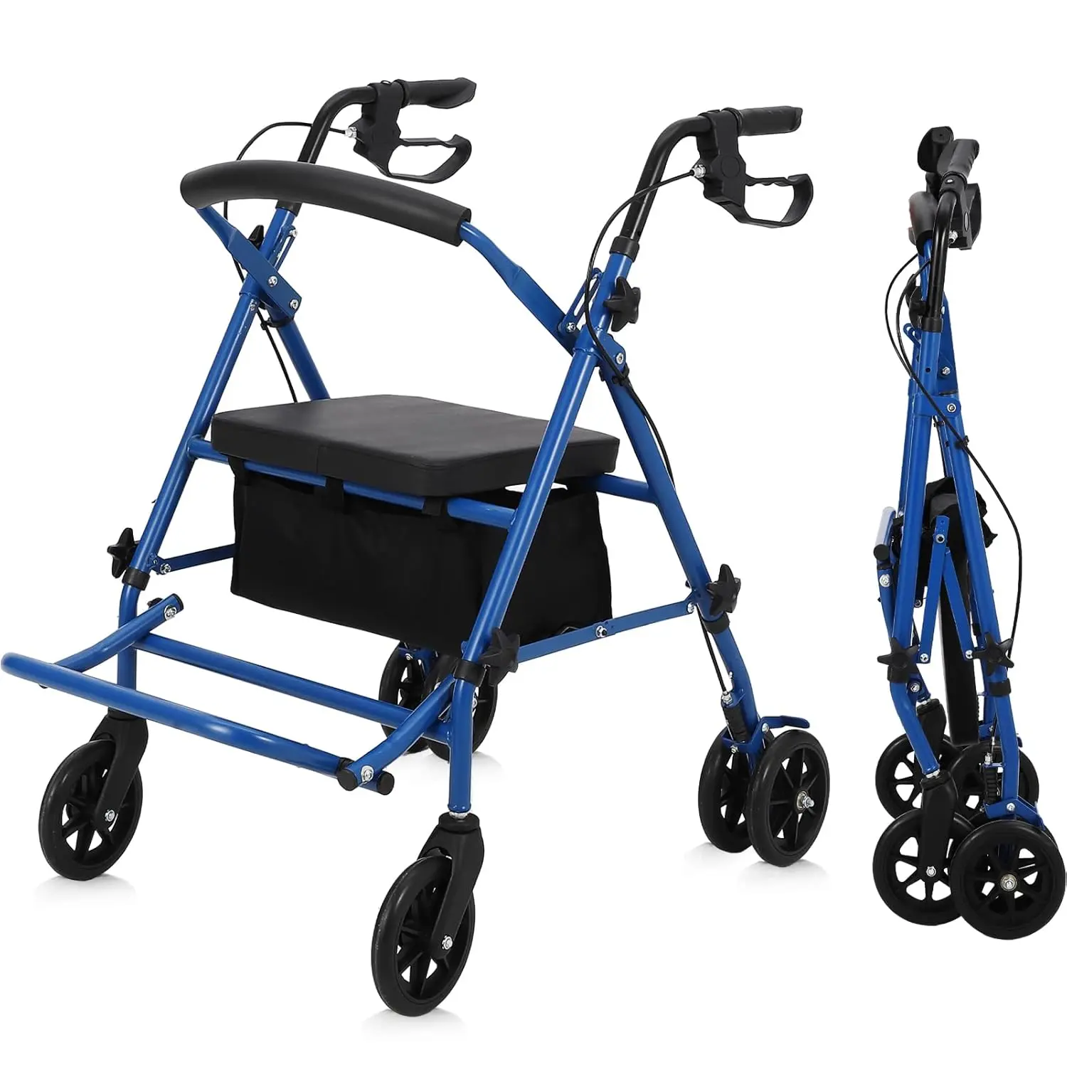 Rollator Walker for Seniors with Seat, 3 in 1 Walker Wheelchair Combo, Transport Wheelchair Walker All Terrain for Adult with  Non-Slip Wheels