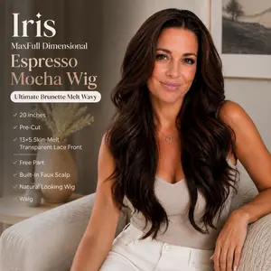 Iris - MaxFull Dimensional Espresso Mocha Wig | Ultimate Brunette Melt Wavy, 20 inches, Pre-Cut, 13×5 Skin-Melt Transparent Lace Front, Free Part, Built-In Faux Scalp, Natural Looking Wig