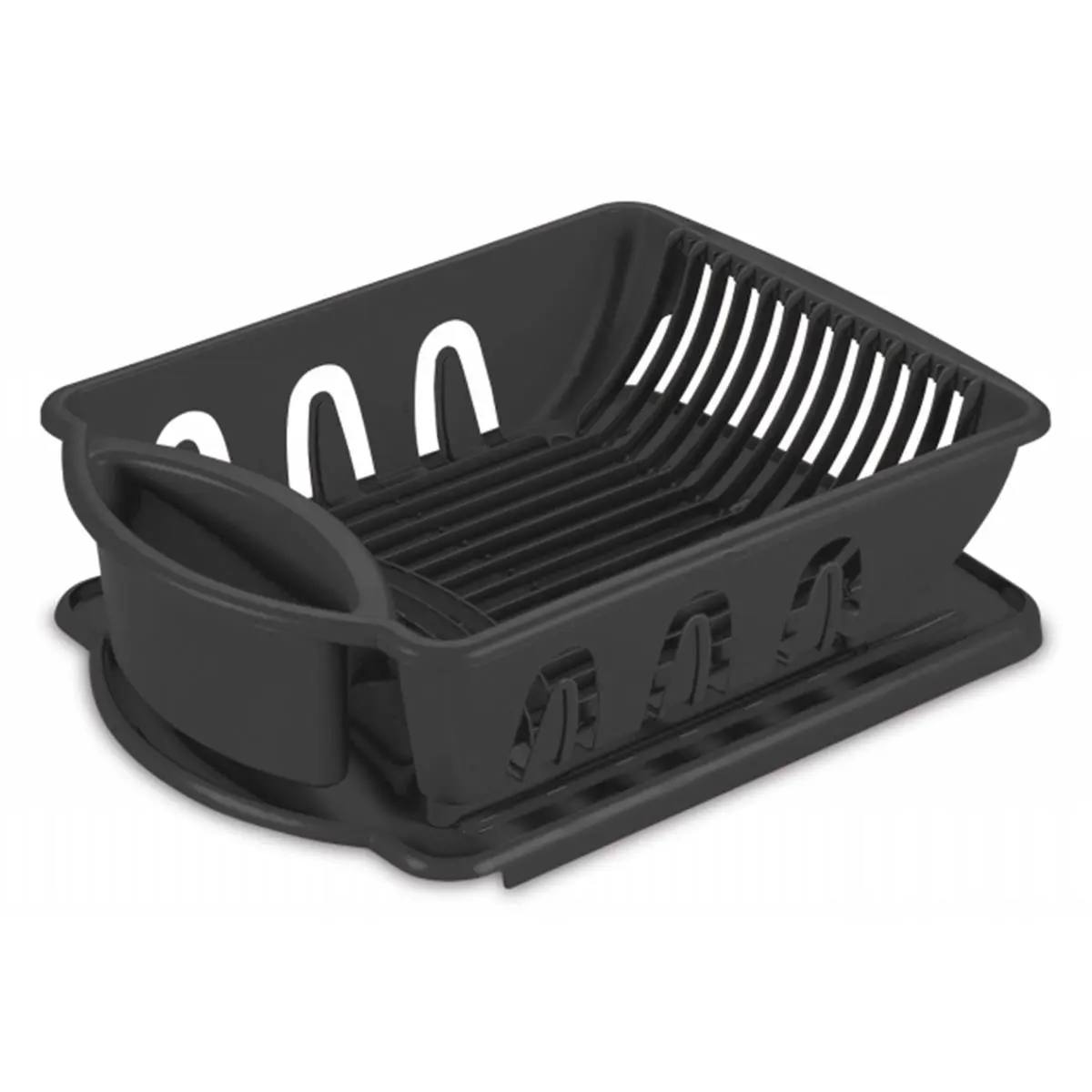 212 MAIN Black Rectangle Home Kitchen Sink Organizer Set - 2-Piece Home Supplies Storage Holder with Inclined Built-in Drainage Draining Boards, Channeled Grooves, Perimeter Cup Holders, Dish Drying Rack