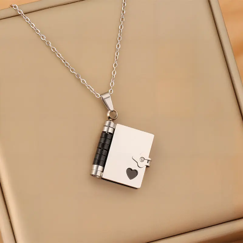 Mothers Day Gift Titanium Steel Necklace for Women, Openable Book Locket Love Letter Pendant Personality Temperament Clavicle Chain Mothers Day Gift Titanium Steel Necklace for Women, Openable Book Locket Love Letter Pendant Personality Temperament Clavicle Chain