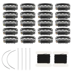 20 count Hair Extension Clips U-Shape Stainless Steel Snap Clips for Wig Accessories Wig Making Tools (Black)