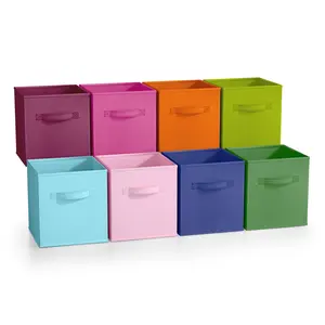 Sorbus 8 Foldable Bins Organizer - Lightweight 11 Inch Collapsible Cube Baskets with Handle Boxes for Closet and Clothing Storage