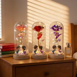1pc Artificial Rose Glass Dome Ornament Unique Valentine's Day Gift, Anniversary, Christmas, Holiday Table Centerpiece Party Decor