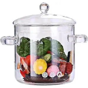 Glass Pots for Cooking on Stove - 2L/70oz- Heat-Resistant, Microwave Safe, Dishwasher Safe, Electric & Gas Stove Safe (2.1 Quarts)