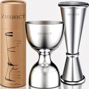 2 Pack Bartending Jiggers, Premium Bell and Japanese Double Cocktail Jigger, 304 Stainless Steel 1OZ & 2OZ with Inside Measurements