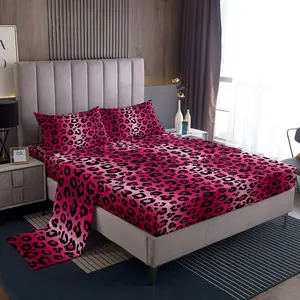 Leopard Print Fitted Sheet Women Cheetah Print Bed Sheet Set,Pink Red Black Sexy Luxury Bedding Set,Ultra Soft Africa Animal Wildlife Bedding Sheets