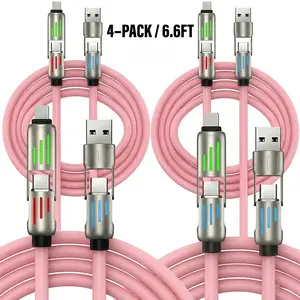 240W Super Fast Charging 2-in-2 Data Cable with 7-Color Breathing Light - Multi-Functional for Mobile Phones & Car Use, Type-C Charger Cable, Multifunctional Charging Cable  portable charger