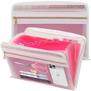 13 Pocket Zippered Expanding File Folder, Accordion File Organizer for Documents Letter Size A4 Papers (Pink)