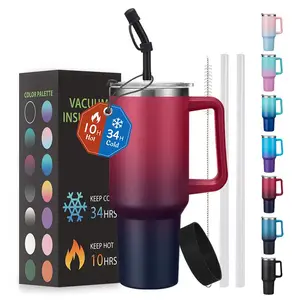 40 oz Tumbler with Handle and Straw, 2 in 1 Lid, Vacuum Insulated Stainless Steel Double Wall Water Bottle Travel Mug - Holiday Gifts for Women Men