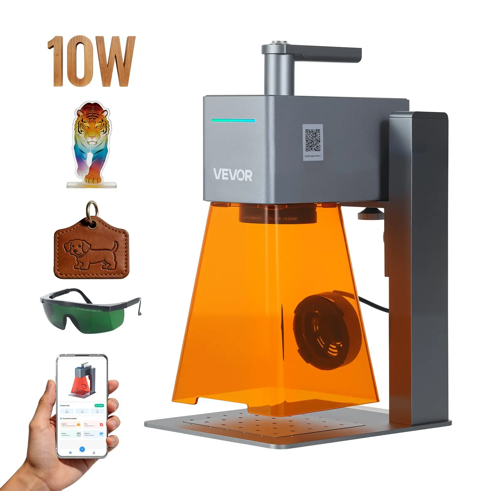 【Father's Day Gift】VEVOR Portable 12W Handheld Blue Laser Engraver-Cutter with Galvanometer Technology, Effortless Focusing, 5000 mm/s Speed, 0.01x0.01 mm Precision, Wi-Fi & Android Compatible DIY Tool, 3.94x3.94 In Class 4 Device for Wood, Rubber