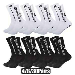 4/8 Pairs Unisex Rubber Grip Sports Socks — Shockproof, Breathable Athletic Socks for Soccer, Football, Basketball, Rugby, Skateboarding — White and Black Design, Ribbed Cuffs, Reinforced Toe and Heel, Cute Sports Socks