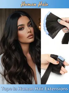 Tape In Human Hair Extensions Real Straight Remy Human Hair Invisible Adhesive Mini Tape Ins for Women 10pcs 12.5-20G, Adhesive Hair Weaving, Hair Extension Installation, Remy Human Hair Extensions