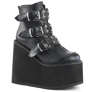 Demonia Swing-105 Black Vegan Leather Ankle Boots