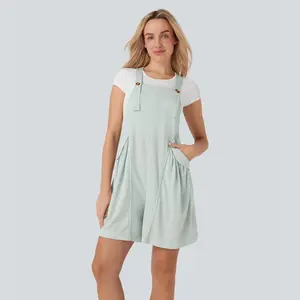 Halara Button Adjustable Strap Waffle Casual Shortalls with Side Pockets