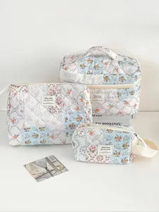 Women's Floral Makeup Bag Set, Travel Cosmetic Organizer, Travel Cosmetic Bags, Skincare Storage Pouch, Washable Essentials Gift for Mom Teacher Friend