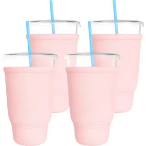 Iced Coffee Sleeves (4-Pack) Fits Large Drive-Thru Cups - Insulated Holders for Cold Drinks, Boba , Shakes, Juice