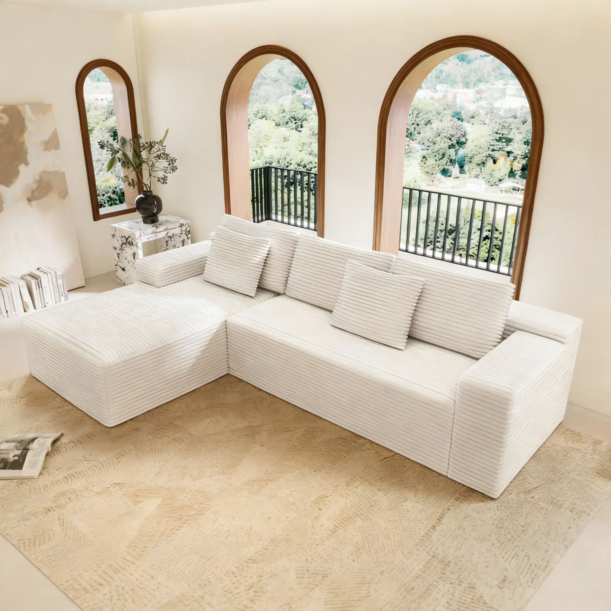 2-Piece Configurable Expandable Modular Sectional Sofa Set, 104.3"x68.9" Upholstered Plush Corduroy Couch, No Assembly Required, for Living Room & Bedroom, 2-Piece Sofa Sets, Configurable Sofa Sets