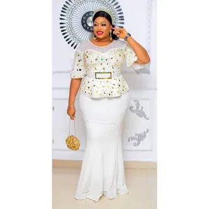 White Embellished Peplum Mermaid Dress for Mother of The Groom Wedding Birthday Party Dinner Church Engagement Ceremony Mother of The Bride   Womenswear