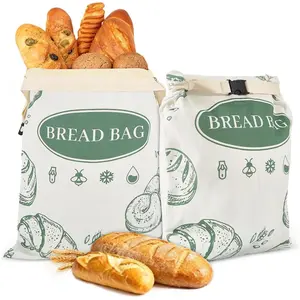 2 Pack Zippered Beeswax Bread Bags 17x13 Inch Large Cotton Sourdough Reusable Storage Freezer Safe for Homemade Bread Bagel Croissant Baguette Kitchen Baking Supplies