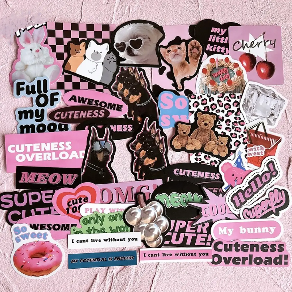 Pink Punk Cuteness  Stickers / Aesthetic Trendy Pink Vinyl Stickers for Laptop, Kindle, Booktok, Luggages, iPad and more~!