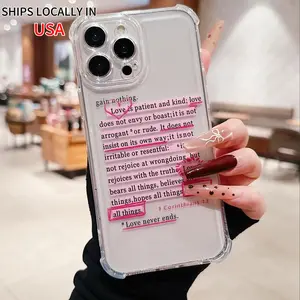 Clear Phone Case with Quote Pattern, Anti-drop Phone Protector Cover, Phone Compatible with iPhone 11 12 13 14 15 Pro Max 15 Plus, Casing
