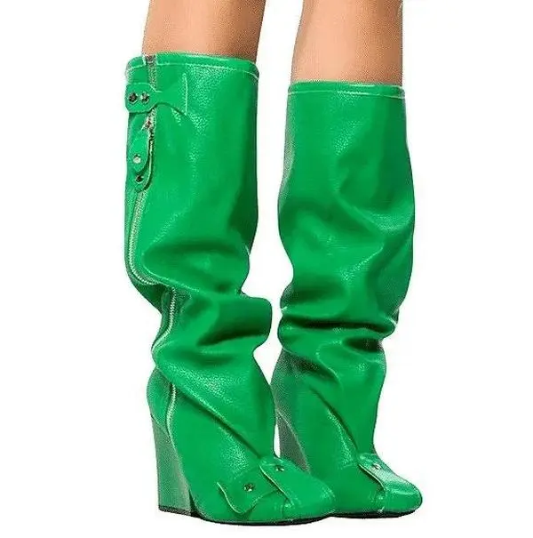 Green Knee High Chunky Heel Boot - Senna Green Knee High Chunky Heel Boot - Senna
