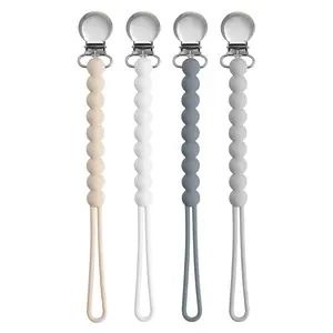 Pacifier Clip  Boys Girls - 4 Pack Paci Clip Soothie Baby Binky Holder  Shower Gift Birthday (Beige+White+Dgrey+Lgrey)