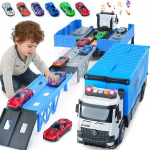 Foldable Container Truck Track Toy Set — This set features a foldable, three-tier track and multiple toy vehicles, complete with sound and light effects. Additionally, it includes six bonus mini alloy . The perfect choice for a birthday gift! collectible