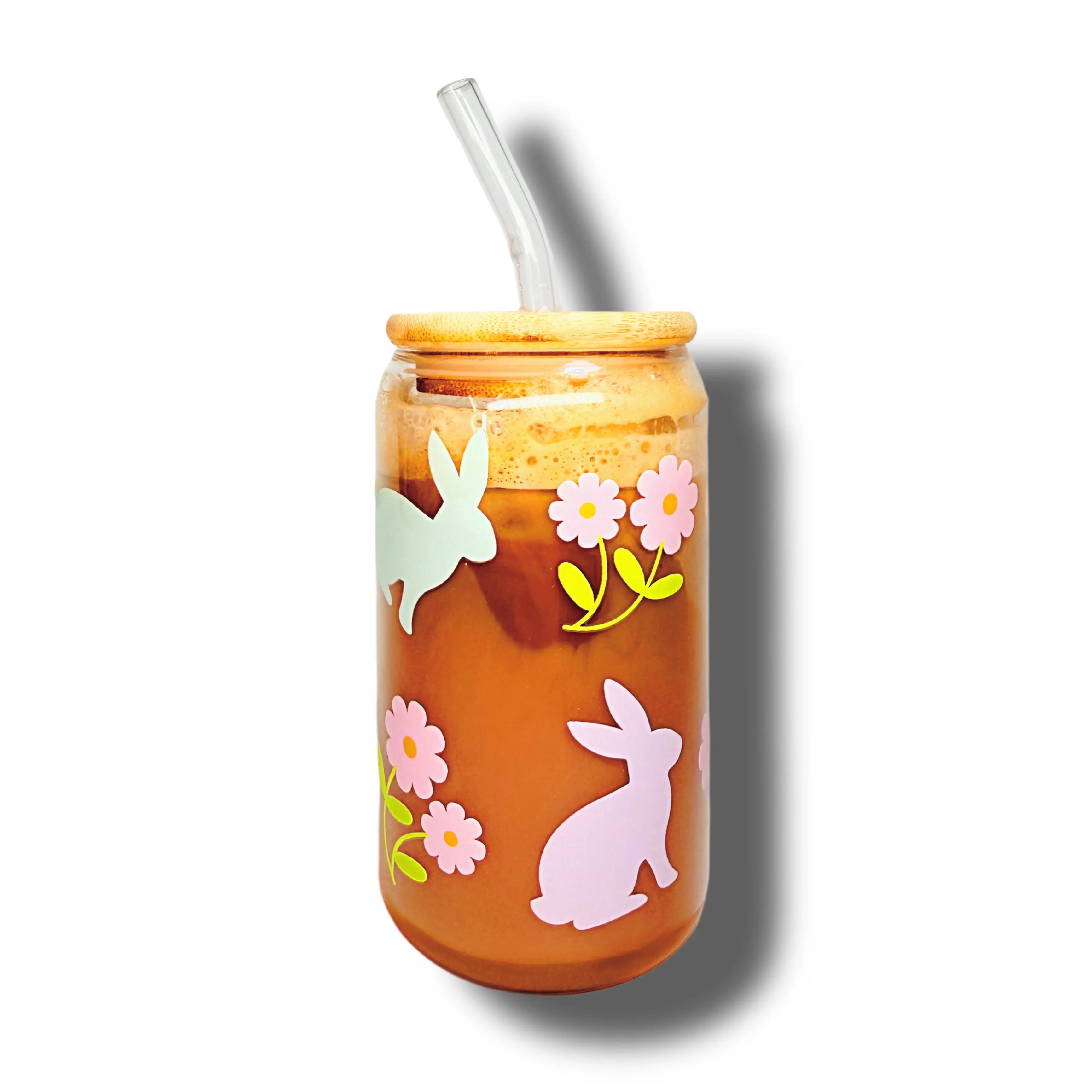 Rabbits & Flowers Glass Cup 16oz