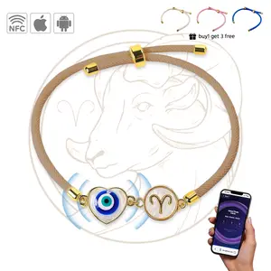 Aries "Cosmic Guide" NFC Bracelet Set - Heart Evil Eye & Shell Zodiac Charm (With 4 Interchangeable Cords)