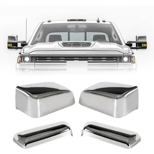 Chrome Tow Mirror Cap Cover Compatible with 2014-2019 GM Chevy Silverado GMC Sierra Pickup Truck Replacement For 23444125, 23444126, 23444119, 23444120 Pair Triple Chrome Plated Automotive Vehicle
