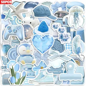50pcs of light blue girly outfit stickers, suitable for scrapbooks, diaries, laptops, water bottles, cars, and other designs based on beliefs, making them a gift with positive messages. Universal Car Sticker