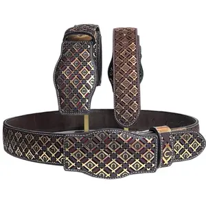 RRango Charro Belt 2 Inch Wide Laser Navajeado - High-Quality Leather, Metal Buckle, Durable Design, Versatile for Snacking and Gum Use