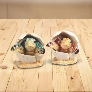 New FC Design 3"H Brown and Blue Sea Turtle in Egg 2 PC Set Figurine Statue Home/Room Decor and Perfect Gift Ideas for House Warming, Holidays and Birthdays Great Collectible Additio Decoration Ornaments